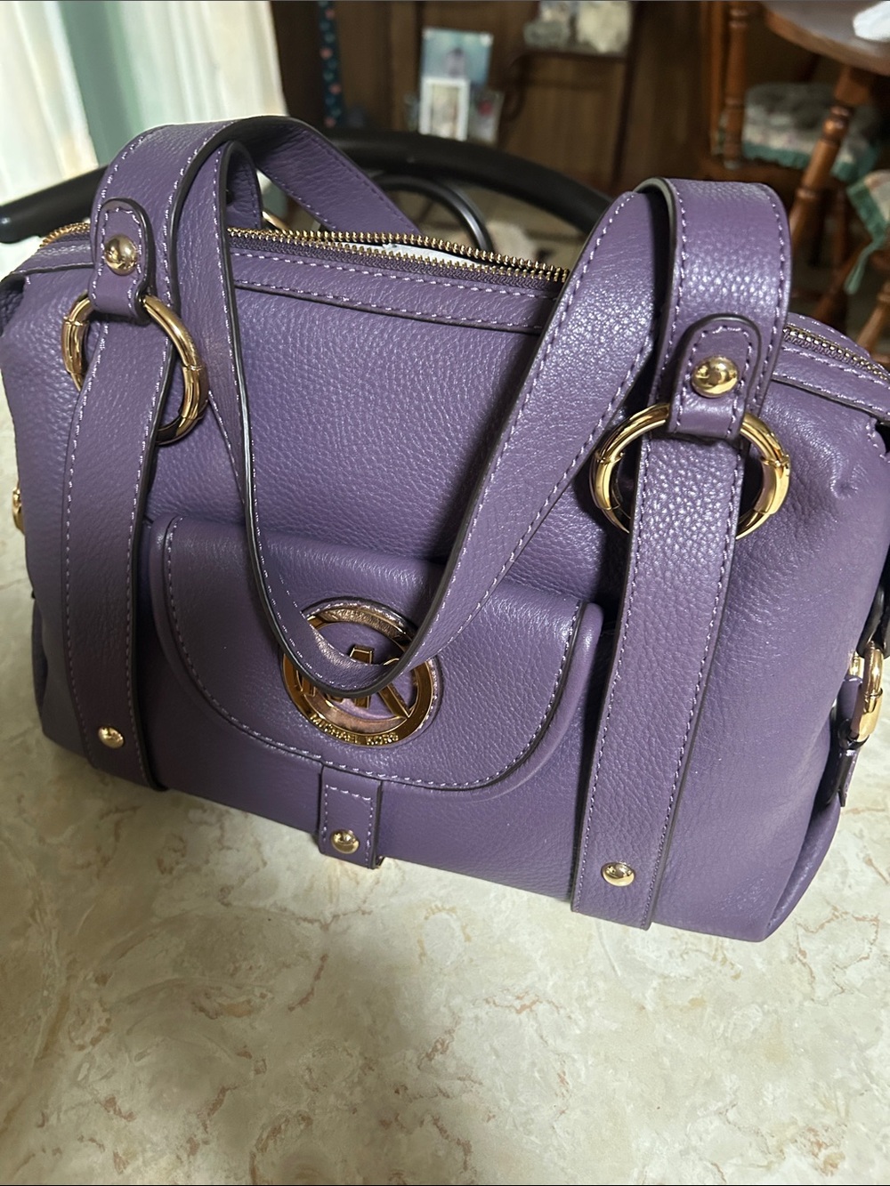 MICHAEL Michael Kors Lavender Pebbled Leather Shoulder Bag with Gold Hardware